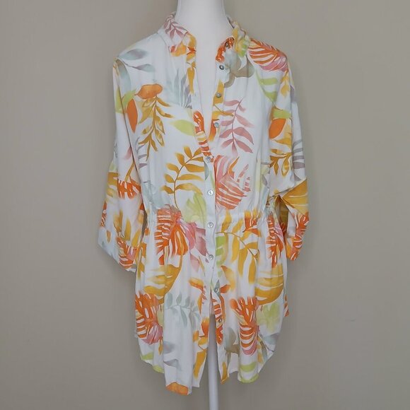 L Space Pacifica Tunic Beach Coverup Leaf Print Drawstring Waist Size XS/S 0-4 - Picture 4 of 9